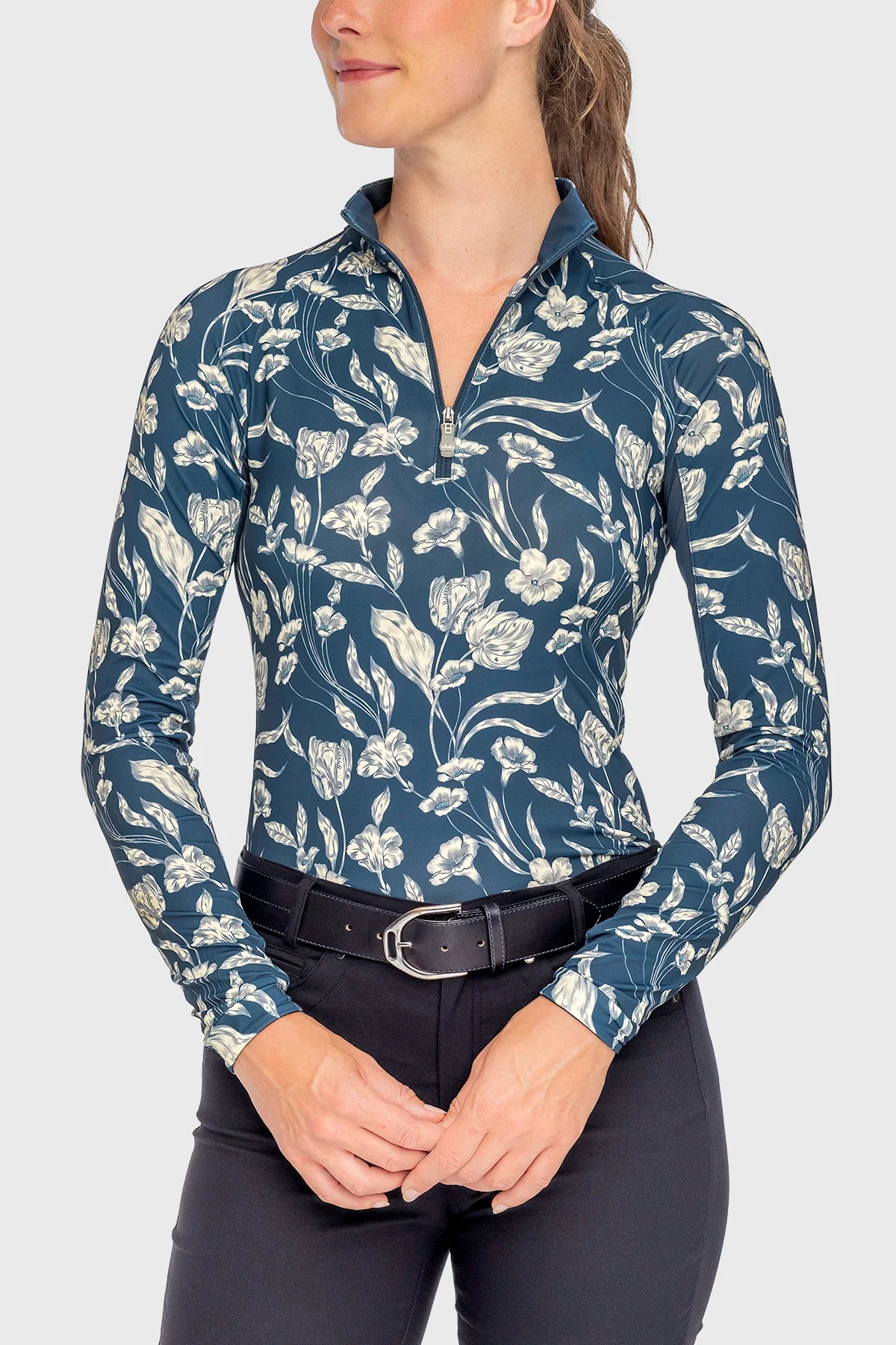 KASTEL SAILOR BLUE FRENCH TULIP LONG SLEEVE 1/4 ZIP SUN SHIRT