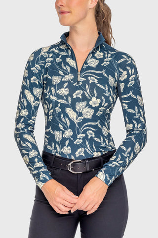 KASTEL SAILOR BLUE FRENCH TULIP LONG SLEEVE 1/4 ZIP SUN SHIRT