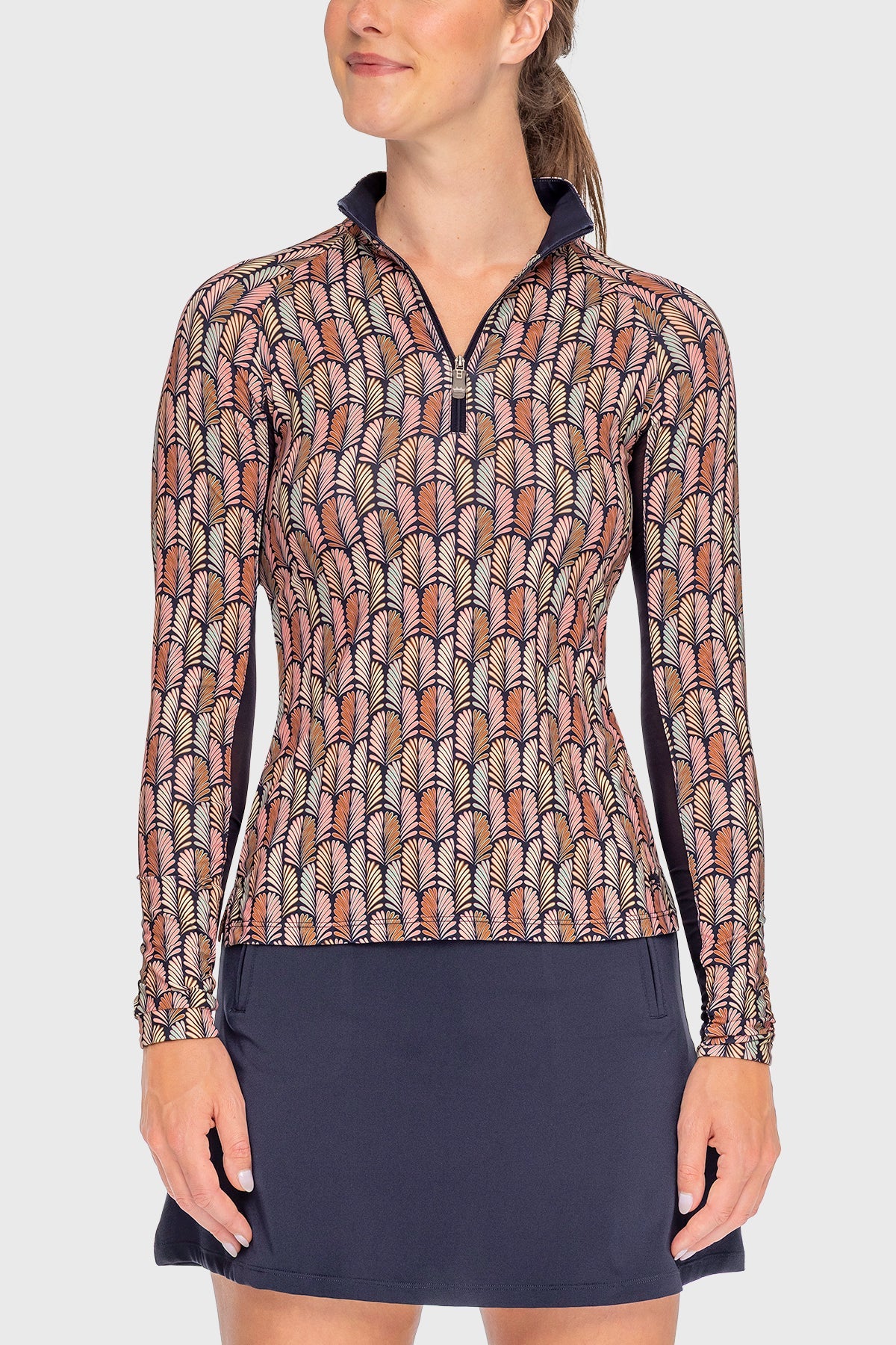 KASTEL NAVY PLUMES LONG SLEEVE 1/4 ZIP SUN SHIRT