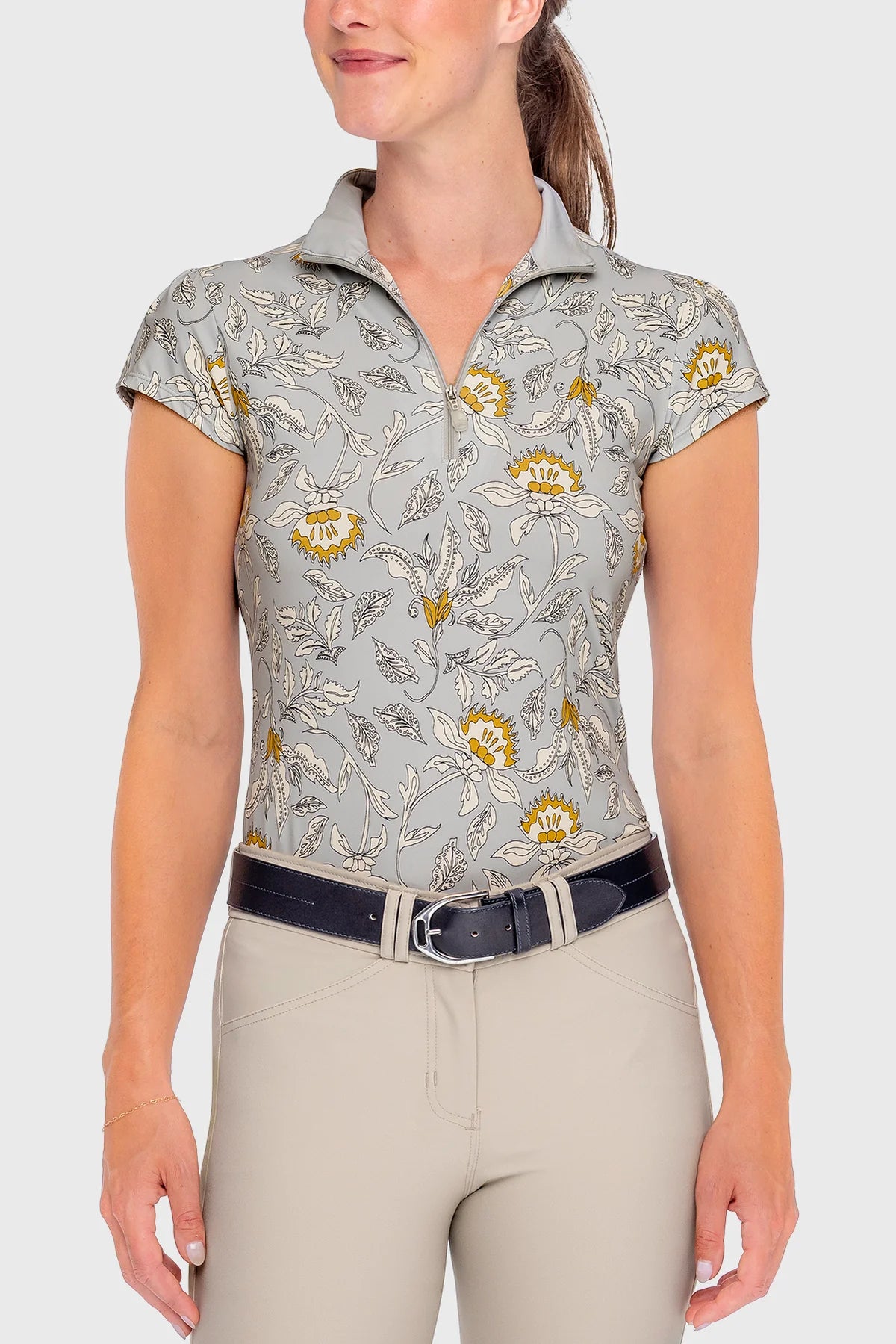 Kastel Dove Vintage Jacobean Cap Sleeve 1/4 Zip Sun Shirt