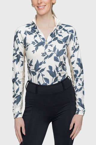 KASTEL INDIGO LITHOGRAPH LEAF 1/4 ZIP LONG SLEEVE SHIRT