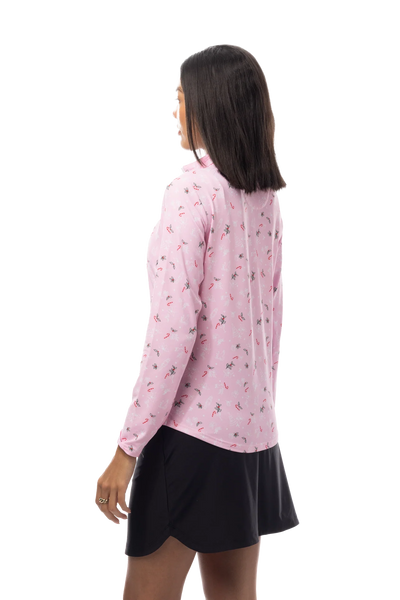 Sansoleil 1/4 Zip Mock Deck the Halls in Pink
