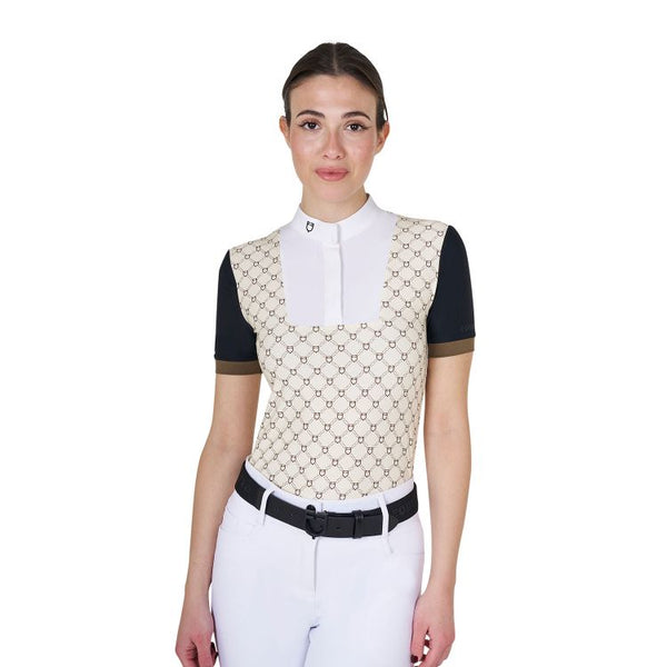 EQUESTRO WOMEN'S SHORT-SLEEVED COMPETITION POLO SHIRT WITH MONOGRAM PRINT