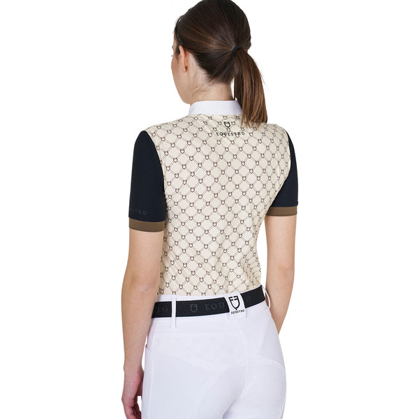 EQUESTRO WOMEN'S SHORT-SLEEVED COMPETITION POLO SHIRT WITH MONOGRAM PRINT