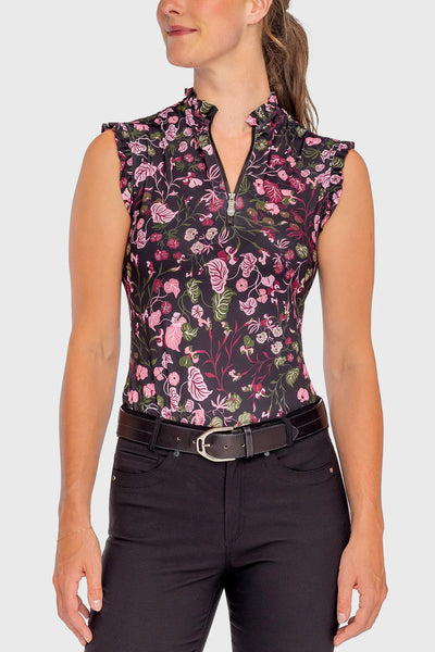 Kastel Black Modern Begonia Ruffle Tank 1/4 Zip Sun Shirt