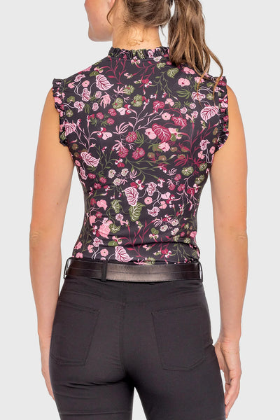 Kastel Black Modern Begonia Ruffle Tank 1/4 Zip Sun Shirt
