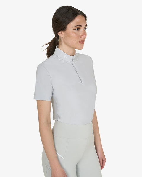 Equestro Women's slim fit training polo shirt with zip and collar beads