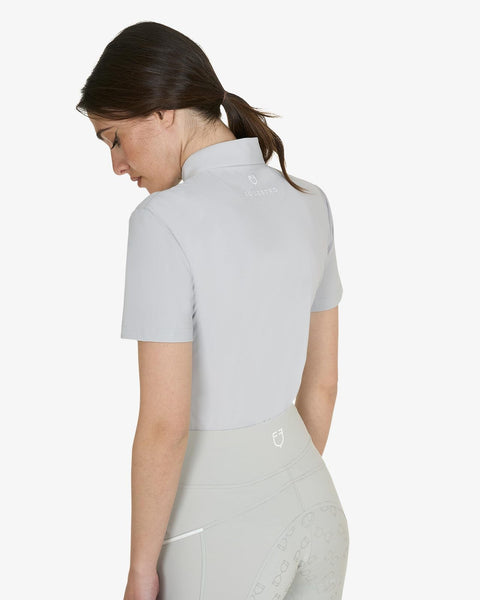 Equestro Women's slim fit training polo shirt with zip and collar beads