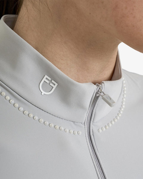 Equestro Women's slim fit training polo shirt with zip and collar beads