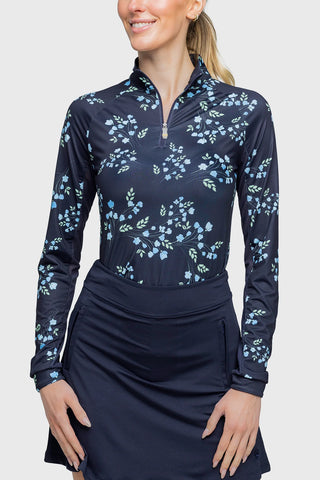 Kastel Long Sleeve Navy Rosebud 1/4 Zip Shirt