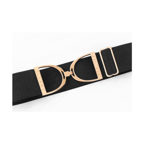 Ellany - Black 2" Rose Gold Stirrup Elastic Belt