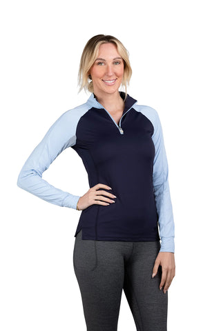 Kastel Long Sleeve Navy & Dutch Canal Topstitched Solid 1/4 Zip