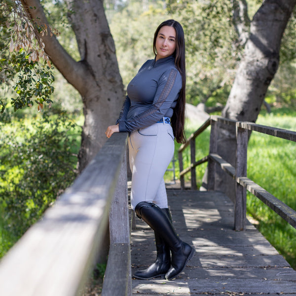 Annabelle - Long Sleeve Lace Riding Top - Charcoal