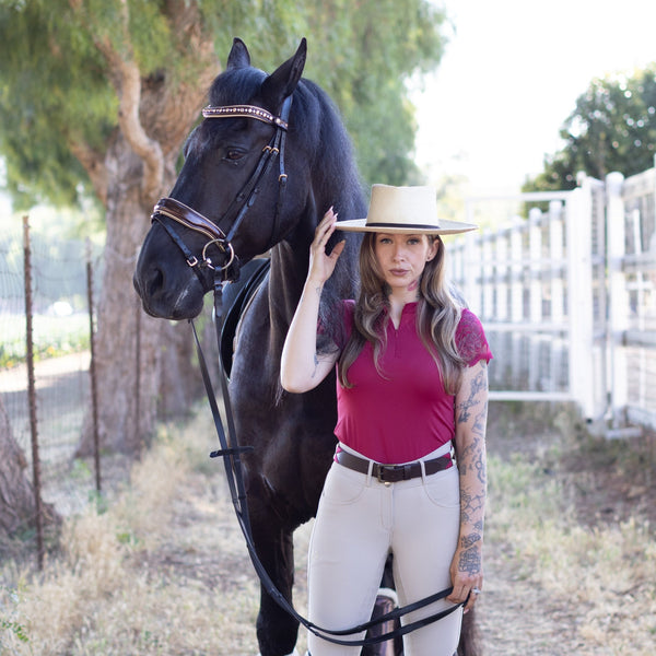 Rosado Bravo - Magenta, Cream & Brown Leather Polo Belt