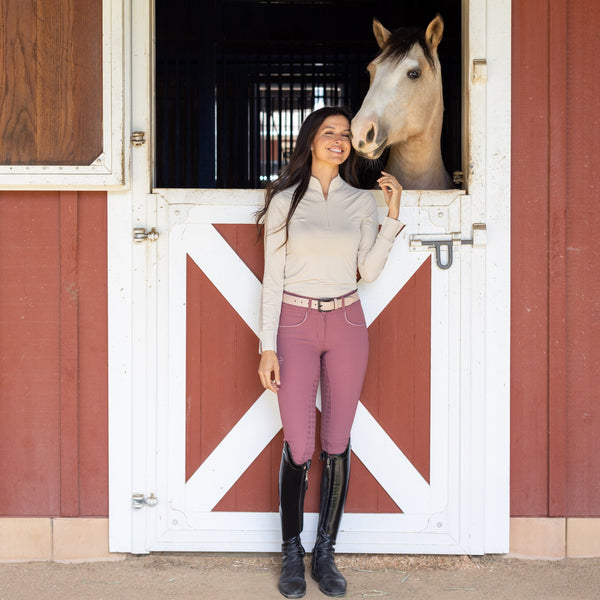 Annabelle - Long Sleeve Lace Riding Top - Latte