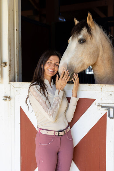 Annabelle - Long Sleeve Lace Riding Top - Latte