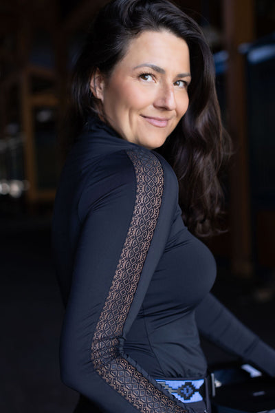Annabelle - Long Sleeve Lace Riding Top - Jet Black