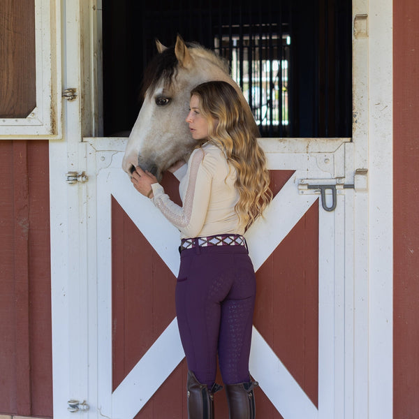 Annabelle - Long Sleeve Lace Riding Top - Latte