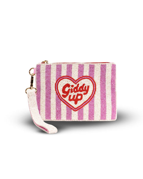 Giddy Up Heart Medium Beaded Pouch