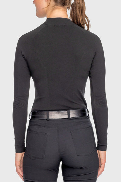 Kastel Black Crystal Zipper Ribbed Mock Neck Sweater