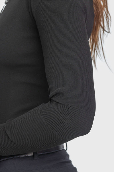 Kastel Black Crystal Zipper Ribbed Mock Neck Sweater