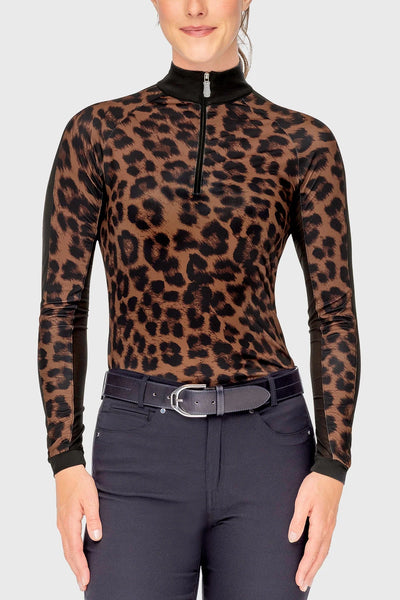 Kastel Espresso Leopard Long Sleeve 1/4 Zip Sun Shirt