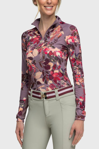 Kastel Long Sleeve Dusty Mauve Watercolor Floral 1/4 Zip
