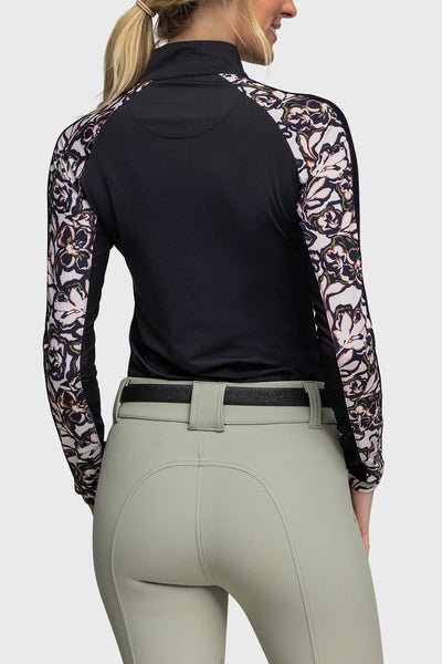 Kastel Long Sleeve Raglan Black & Cream Floral With Trim and Rose Gold 1/4 Zip