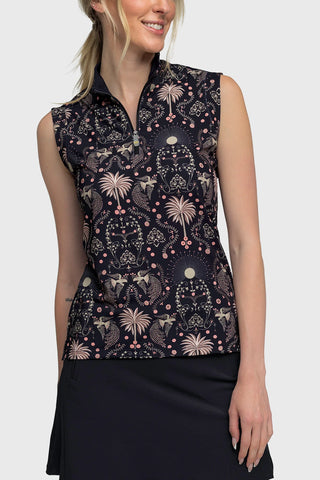 Kastel Sleeveless Ruched Back Tank Black Regal Palm 1/4 Zip