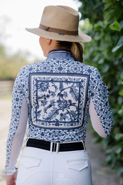 The Ginger Jar Print Sun Shirt- Shades of Indigo