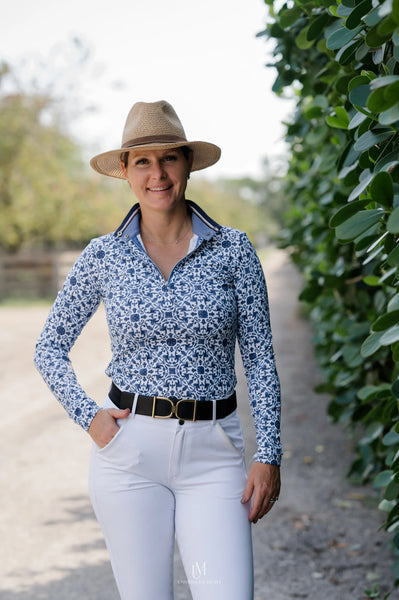 The Ginger Jar Print Sun Shirt- Shades of Indigo