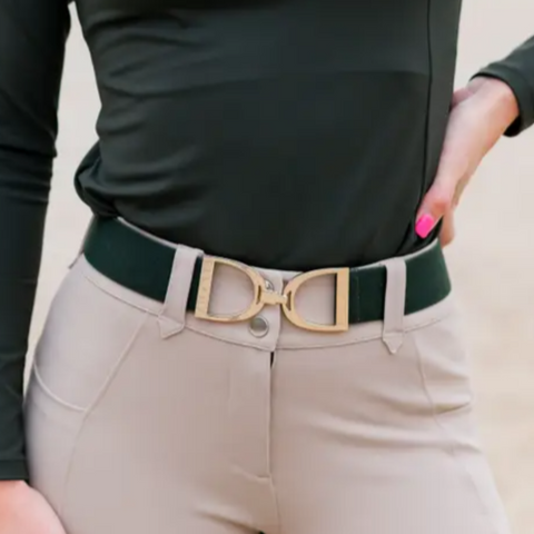 Ellany Forest Green - 1.5" Gold Stirrups Elastic Belt
